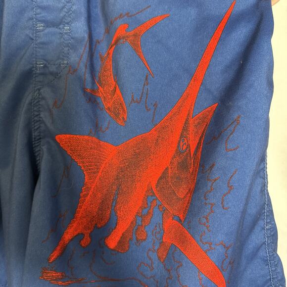 VTG Guy Harvey AFTCO Bluewater Blue Board Shorts Red Marlin Design Size Large - Picture 3 of 8